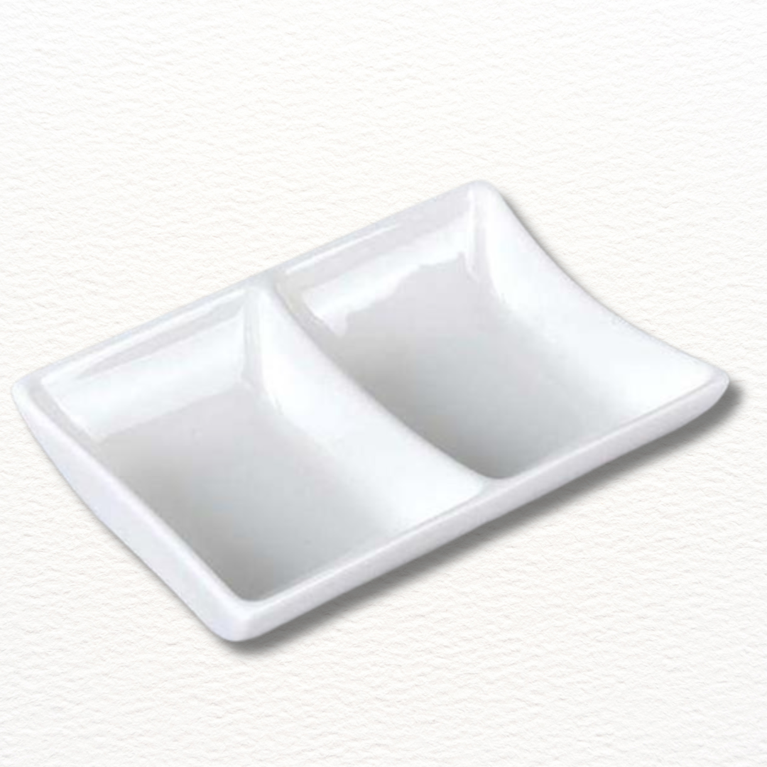 Melamine 2-Section Sauce Dish – Durable Korean BBQ Side Dish Plate | 2칸 종지그릇